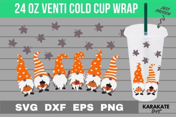 Autumn Gnome 24 Oz Venti Cup Wrap SVG: Graphics & Crafts