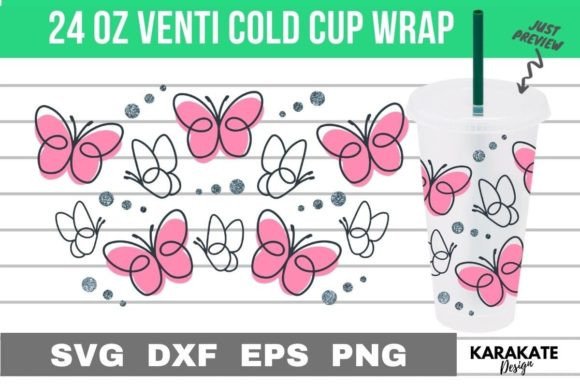 Butterfly Line, 24 Oz Venti Cup Wrap SVG Review