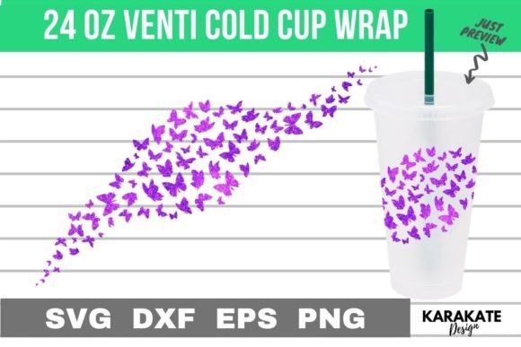 Butterfly Wave 24 Oz Venti Cup Wrap SVG for Crafts & Graphics