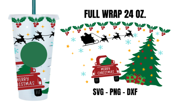 Christmas Truck Starbucks Cup Wrap Svg for Graphics & Crafts