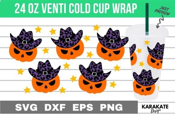 Cowboy Pumpkin 24 Oz Cup Wrap SVG for Graphics & Crafts