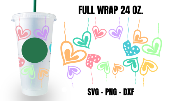 Cute Hearts Starbucks Cup Wrap SVG: Graphics for Crafts Projects