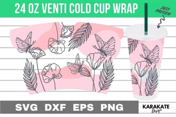 Flower Line Venti Cup Wrap SVG for Graphics & Crafts