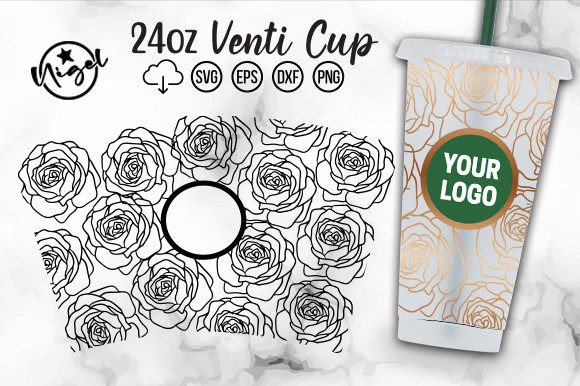 Flower Outline Rose Cold Cup Wrap Svg Craft Graphics
