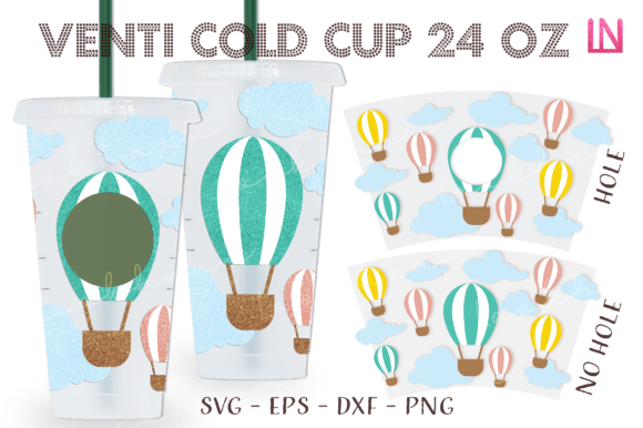Hot Air Balloon Venti 24 Oz Cup Wrap SVG: Graphics for Crafts & Content