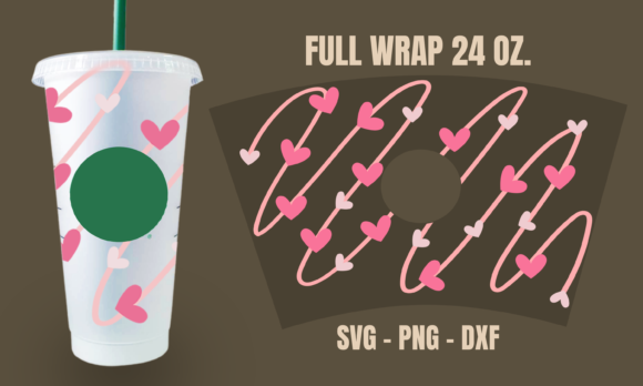 Line Hearts Starbucks Cup Wrap Svg for Graphics & Crafts