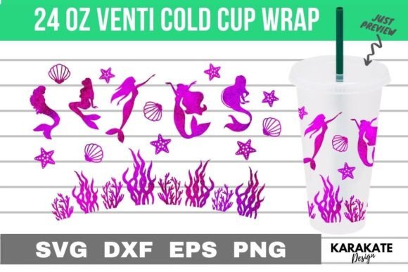 Mermaid 24 Oz Venti Cup Wrap SVG for Crafts & Graphics