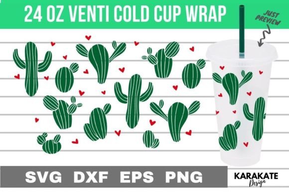 Mini Cactus 24 Oz Cup Wrap SVG for Graphics & Crafts