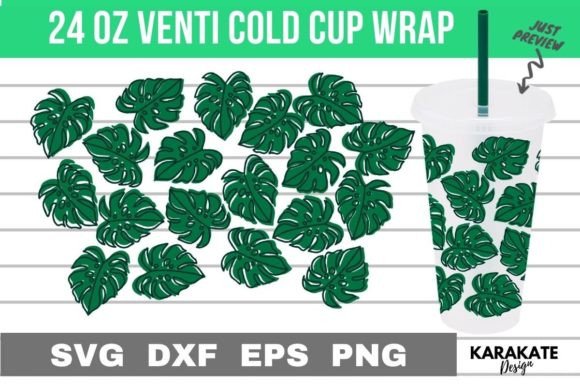 Monstera Line Venti Cup Wrap SVG for Crafts & Graphics