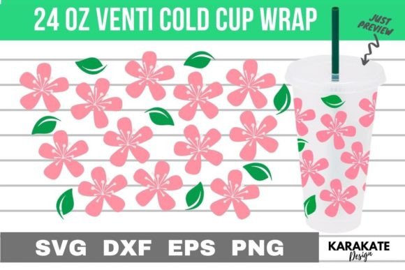 Sakura and Leaf Venti Cup Wrap SVG: Graphics & Crafts