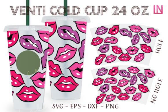 Sexy Lips Smack Venti Cold Cup Wrap SVG: Craft Graphics