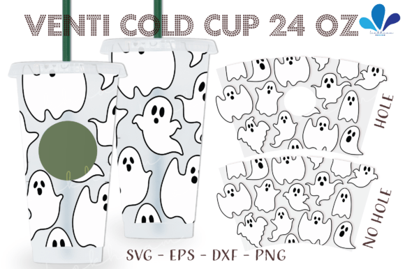 Simple Ghost Seamless Venti Cup Wrap SVG for Graphics & Crafts