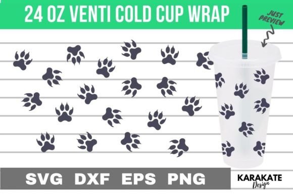 Small Dog Paws Venti Cup Wrap SVG for Crafts & Graphics