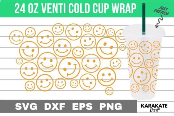 Smiley Face, 24 Oz Venti Cup Wrap SVG: Graphics for Crafts
