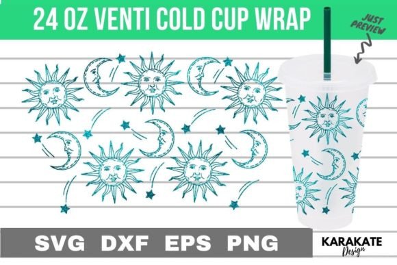 Sun Moon Star 24 Oz Cup Wrap SVG for Graphics & Crafts