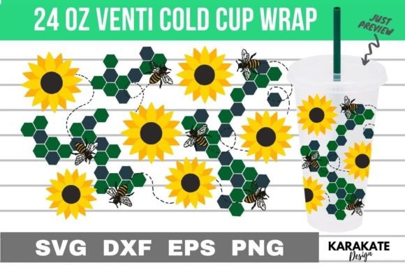 Sunflower Bee 24 Oz Venti Cup Wrap SVG: Crafts Graphics